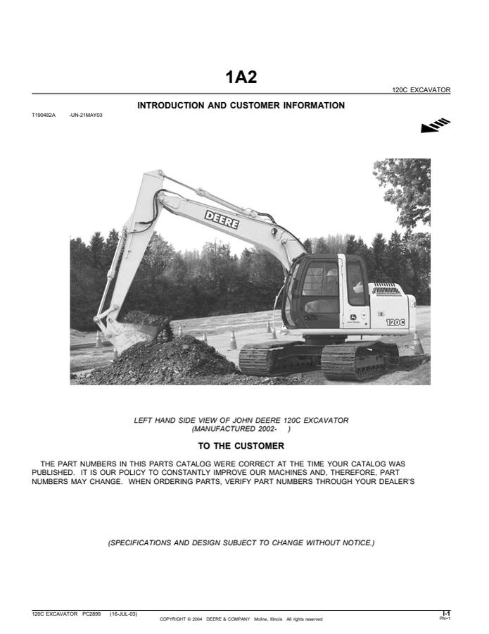 John Deere 120C LC Excavator Parts Catalog — actual manual cover