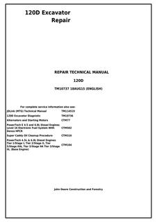 John Deere 120D Excavator Repair technical manual TM10737 — actual manual cover