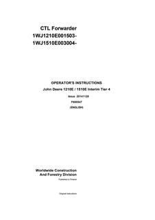John Deere 1210E / 1510E Interim Tier 4 CTL Forwarder Forwarder Operator instructions F680547 — actual manual cover
