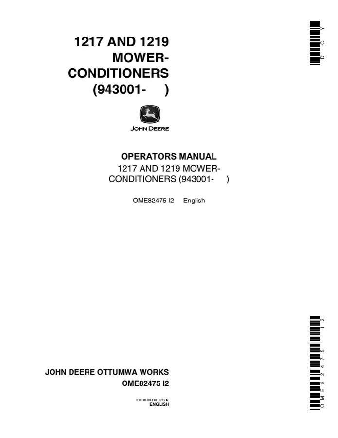 John Deere 1217 and 1219 Mower-Conditioners Operator's Manual — actual manual cover