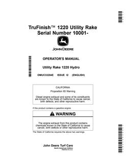 John Deere 1220 Hydro Utility rake Operator Manual OMUC33204E — actual manual cover