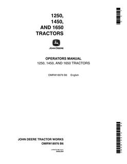 John Deere 1250, 1450, 1650 Tractor Operator Manual OMRW18976 — actual manual cover