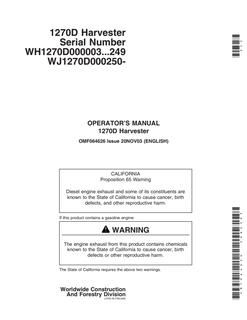 John Deere 1270D Harvester Operator Manual OMF064626 — actual manual cover