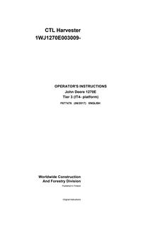 John Deere 1270E Tier 3 IT4 Platform CTL Harvester Harvester Operator instructions F677476 — actual manual cover