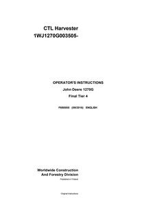 John Deere 1270G Final Tier 4 CTL Harvester Harvester Operator instructions F690005 — actual manual cover