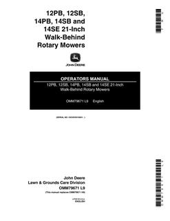 John Deere 12PB, 12SB, 14PB, 14SB, 14SE 21 Inch Walk-Behind Rotary Mower Rotary mower Operator manual OMM79671 — actual manual cover