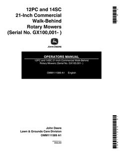 John Deere 12PC, 14SC 21-Inch Commercial Walk-Behind Rotary Mowers Rotary mower Operator manual OMM111589 — actual manual cover