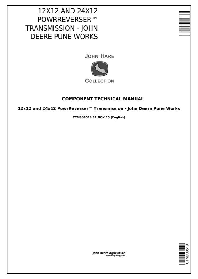 John Deere 12x12 and 24x12 PowrReverser Pune Works Transmission Component Technical Manual — actual manual cover