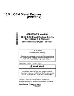 John Deere 13.5 L OEM (PVX/PSX) Diesel engine Operator's manual OMRG38340 — actual manual cover
