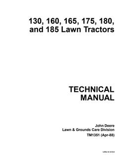 John Deere 130, 160, 165, 175, 180, 185 Lawn tractor Technical manual — actual manual cover