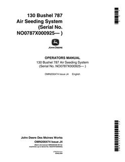 John Deere 130 Bushel 787 Air Seeding System Air seeding system Operator manual OMN200474 — actual manual cover
