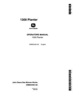 John Deere 1300 Planter Operator Manual OMB25492 — actual manual cover