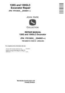 John Deere 130G, 130GLC Excavator Repair Manual — actual manual cover