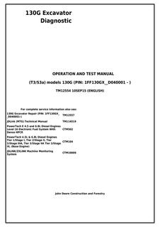 John Deere 130G Excavator Diagnostic Operation and Test Manual TM12554 — actual manual cover