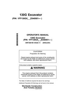 John Deere 130G Excavator Excavator Operator manual OMT306199 — actual manual cover