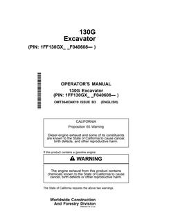 John Deere 130G Excavator Excavator Operator manual OMT364034X19 — actual manual cover