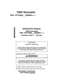 John Deere 130G Excavator Operator Manual OMT308597 — actual manual cover