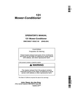 John Deere 131 Mower-conditioner Operator manual OMCC58837 — actual manual cover