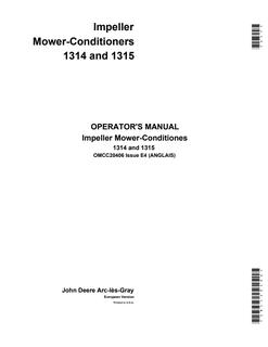 John Deere 1314, 1315 Impeller Mower-Conditiones Mower-conditioner Operator manual OMCC20406 — actual manual cover