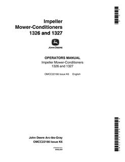 John Deere 1326, 1327 Impeller Mower-Conditiones Mower-conditioner Operator manual OMCC22166 — actual manual cover