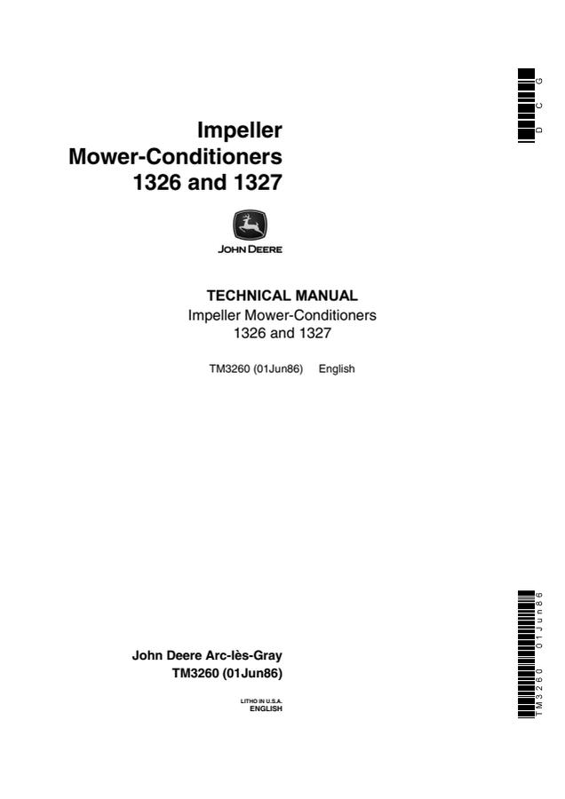 John Deere 1326 and 1327 Impeller Mower-Conditioners Technical Manual — actual manual cover