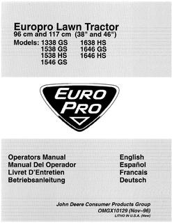 John Deere 1338 GS; 1538 GS; 1538 HS; 1546 GS; 1638 HS; 1646 GS; 1646 HS Lawn tractor Operator manual OMGX10129 — actual manual cover