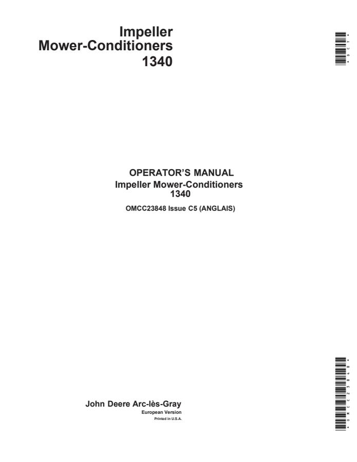John Deere 1340 Impeller Mower-Conditioner Mower-conditioner Operator manual OMCC23848 — actual manual cover
