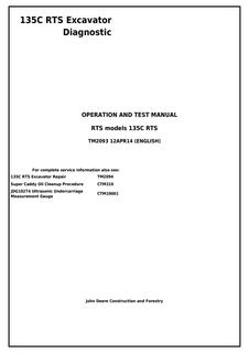 John Deere 135C RTS Excavator Diagnostic Operation and Test Manual TM2093 — actual manual cover