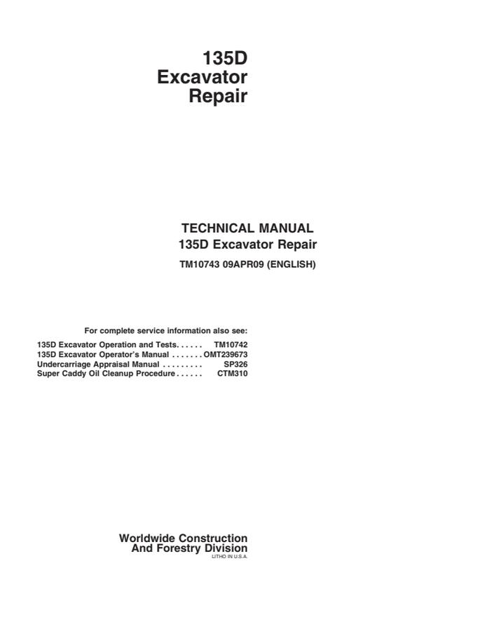 John Deere 135D Excavator Repair Manual — actual manual cover
