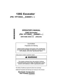 John Deere 135G Excavator Operator Manual OMT319586 — actual manual cover