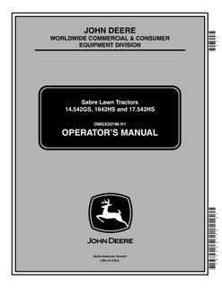 John Deere 14.542GS, 1642HS, 17.542HS Lawn tractor Operator manual OMGX20196 — actual manual cover