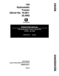 John Deere 140 Hydrostatic Tractor Hydrostatic tractor Operator manual OMM44448 — actual manual cover