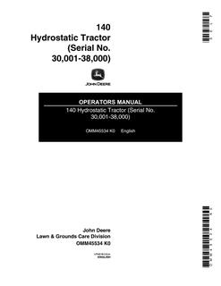 John Deere 140 Hydrostatic Tractor Hydrostatic tractor Operator manual OMM45534 — actual manual cover