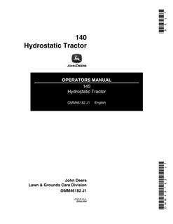 John Deere 140 Hydrostatic Tractor Hydrostatic tractor Operator manual OMM46182 — actual manual cover