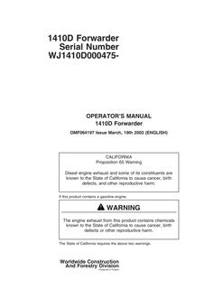 John Deere 1410D Forwarder Forwarder Operator manual OMF064197 — actual manual cover