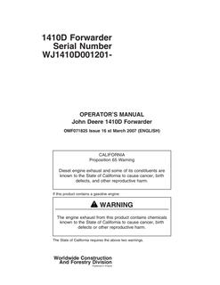 John Deere 1410D Forwarder Forwarder Operator manual OMF071825 — actual manual cover