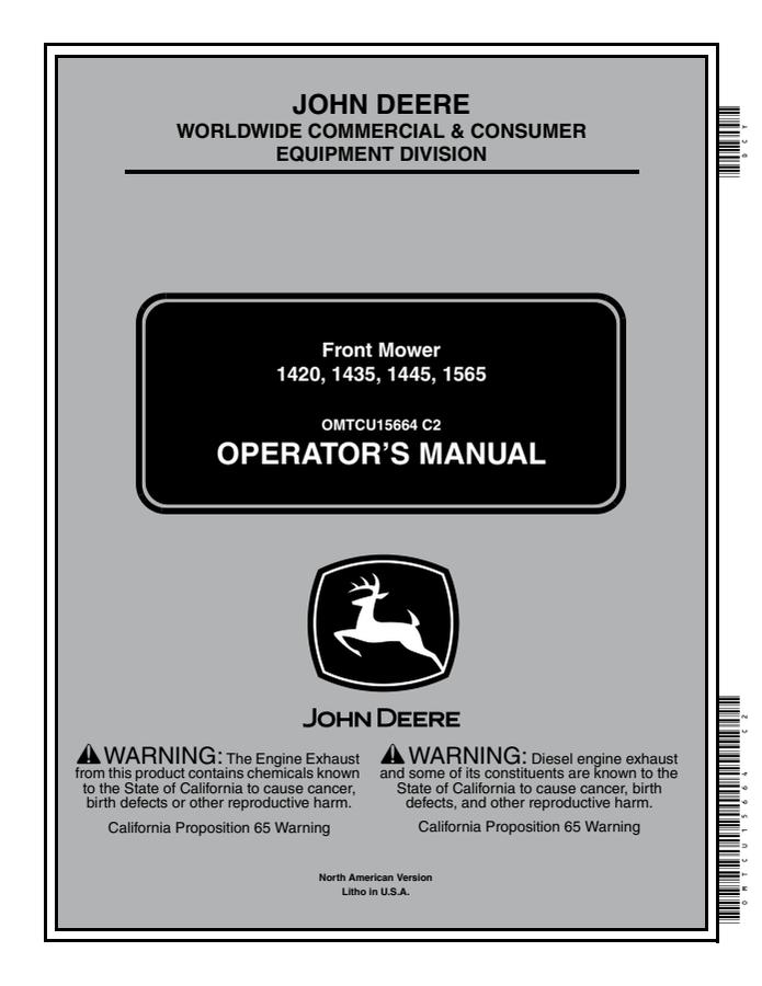 John Deere 1420, 1435, 1445, 1565 Front Mower Front mower Operator manual OMTCU15664 — actual manual cover