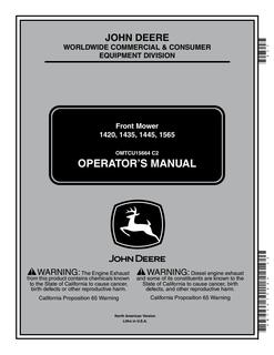 John Deere 1420, 1435, 1445, 1565 Front Mower Front mower Operator manual OMTCU15664 — actual manual cover