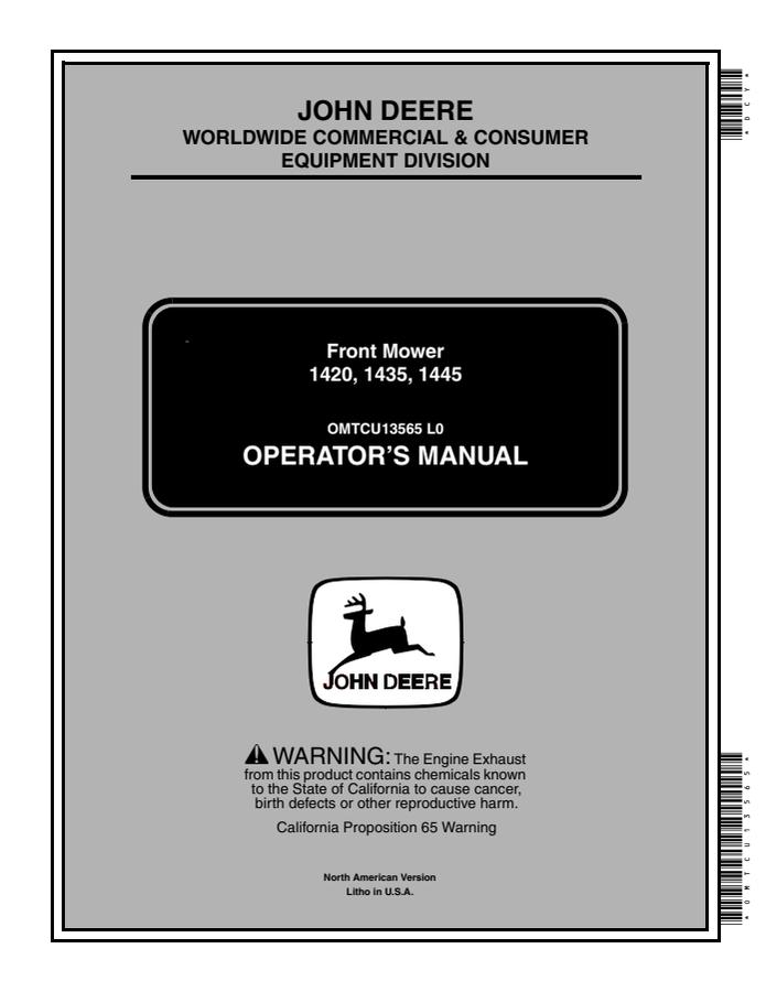 John Deere 1420, 1435, 1445 Front mower Operator's manual OMTCU13565 — actual manual cover