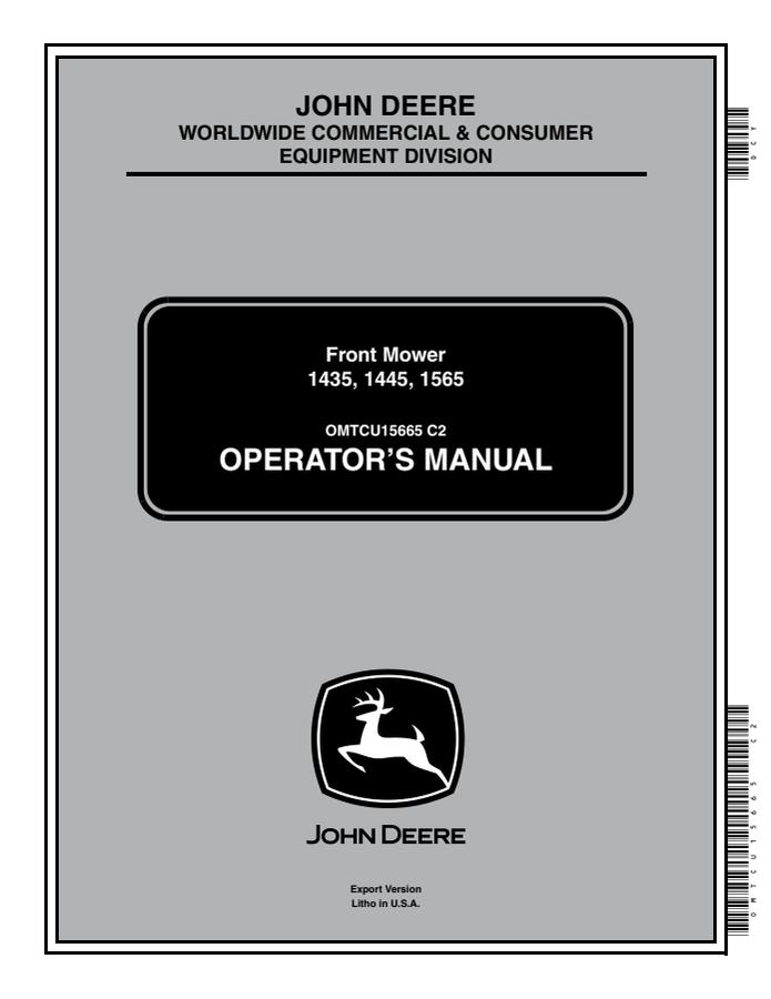 John Deere 1435, 1445, 1565 Front Mower Front mower Operator manual OMTCU15665 — actual manual cover