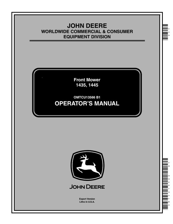 John Deere 1435, 1445 Front Mower Operator Manual OMTCU13566 — actual manual cover