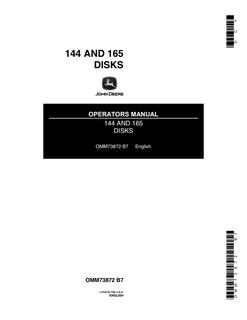 John Deere 144, 165 Disk Disk Operator manual OMM73872 — actual manual cover