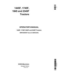 John Deere 1445F, 1745F, 1845F, 2345F Tractors Operator manual — actual manual cover