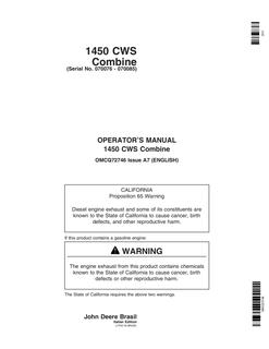 John Deere 1450 CWS Combine Combine Operator manual OMCQ72746 — actual manual cover