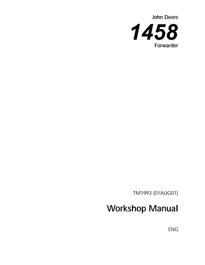 John Deere 1458 Forwarder Workshop manual TM1993 — actual manual cover