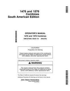 John Deere 1470, 1570 Combine Combine Operator manual OMCQ76462 — actual manual cover
