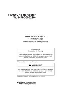 John Deere 1470D-CH8 Harvester Harvester Operator manual OMF069329 — actual manual cover