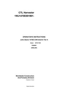 John Deere 1470E CH9 Interim Tier 4 CTL harvester Operator instructions F685891 — actual manual cover