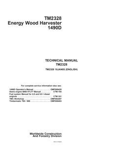 John Deere 1490D Energy Wood Harvester Technical Manual — actual manual cover
