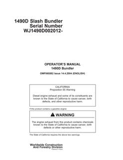 John Deere 1490D Slash Bundler Slash bundler Operator manual OMF065582 — actual manual cover